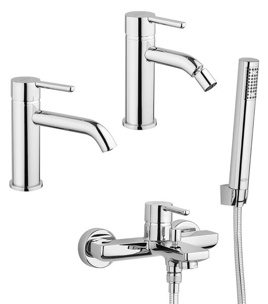 Set miscelatori lavabo + bidet + gruppo vasca Jacuzzi, rubinetteria Sunset ottone  cromato per piletta click clack