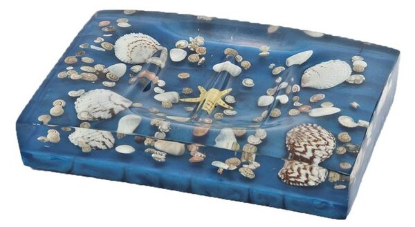 Porta sapone azzurro perlato con inserti conchiglie serie antille di Cipì