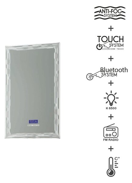 Specchio 90X50 LED touch anti-fog con casse Bluetooth radio temperatura e ora