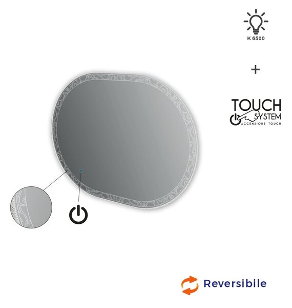 Specchio LED touch ovale con disegno intarsiato 75X100
