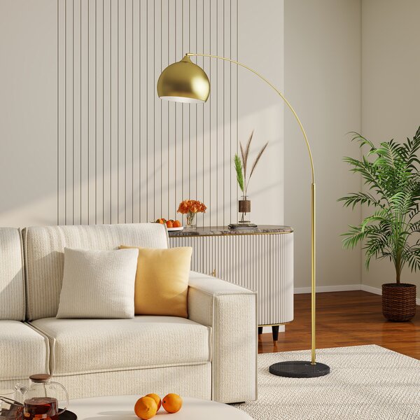 HOMCOM Lampada da Terra in stile vintage con sostegno ad arco regolabile, base in marmo, 40W E27 dim. 100-115L x 30l x 170-180H cm, Oro | Aosom Italy
