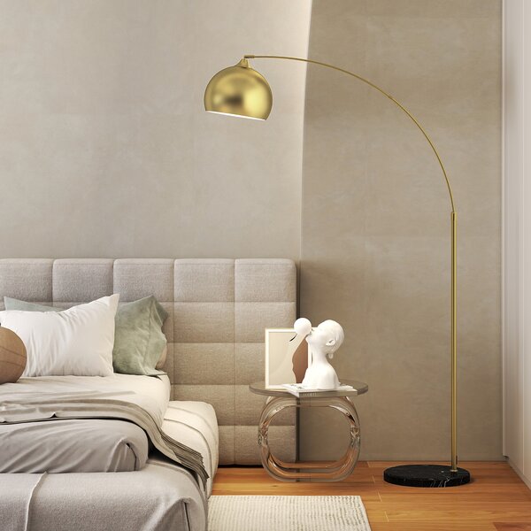 HOMCOM Lampada da Terra in stile vintage con sostegno ad arco regolabile, base in marmo, 40W E27 dim. 100-115L x 30l x 170-180H cm, Oro | Aosom Italy