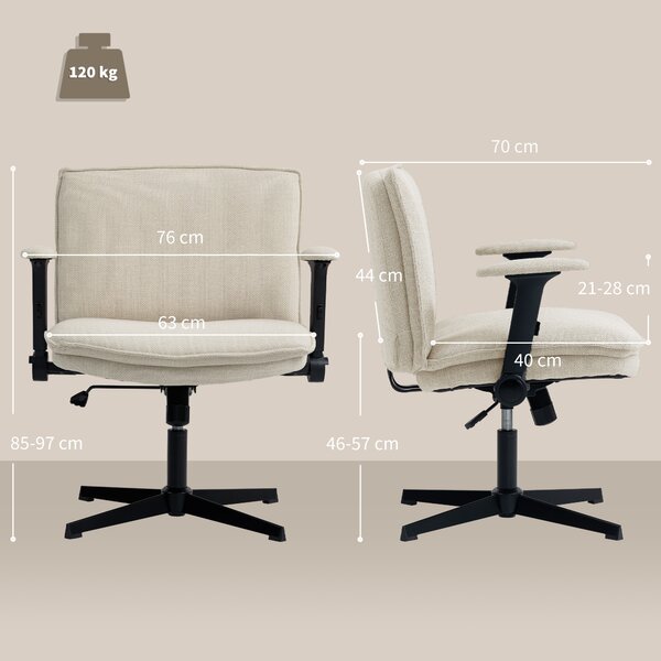 HOMCOM Sedia da Ufficio con Braccioli Ribaltabili, Sedile Largo, senza Ruote, Altezza Regolabile, Girevole, Crema | Aosom Italy