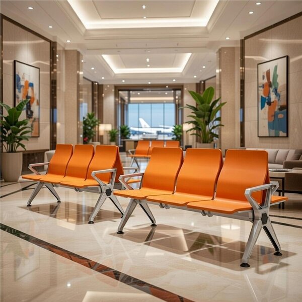 Panca per sale di attesa INDOOR 3 posti in acciaio grigio Dimensioni 175x68xh 88 cm Peso kg 38 in acciaio co sedili In Poliuretano Morbido colore Arancio