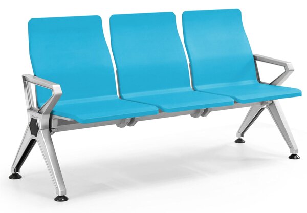 Panca per sale di attesa INDOOR 3 posti in acciaio grigio Dimensioni 175x68xh 88 cm Peso kg 38 in acciaio co sedili In Poliuretano Morbido colore Azzurro