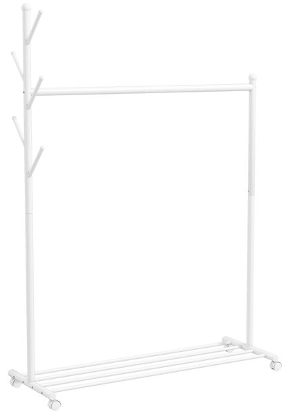 HOMCOM Appendiabiti con Ruote, 5 Ganci, Barra per Appendere e Ripiano Inferiore 20x43x171 cm Bianco | Aosom Italy