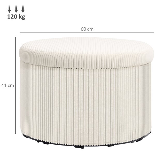 HOMCOM Pouf Poggiapiedi contenitore rotondo, in velluto a coste, capacità 120 kg, Ø 60 x 41 cm, Beige | Aosom Italy
