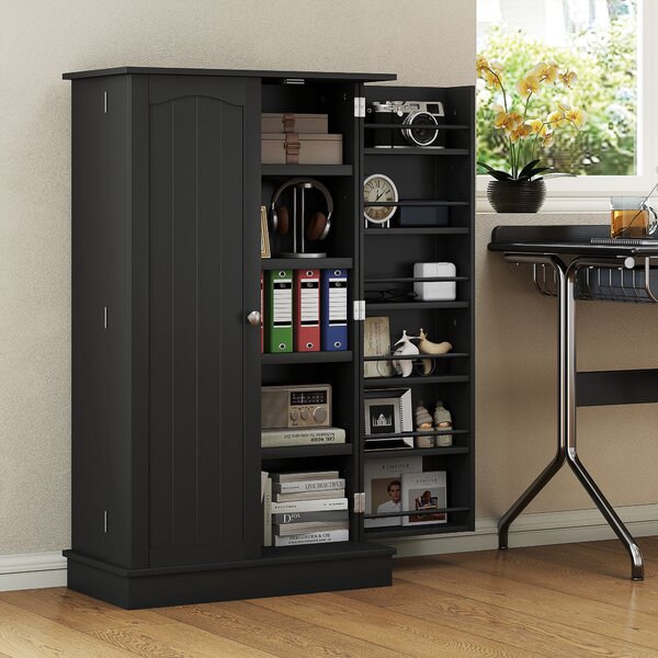 HOMCOM Armadio Dispensa Cucina con 2 Ante e 16 Ripiani Regolabili 60x30x104cm Nero | Aosom Italy