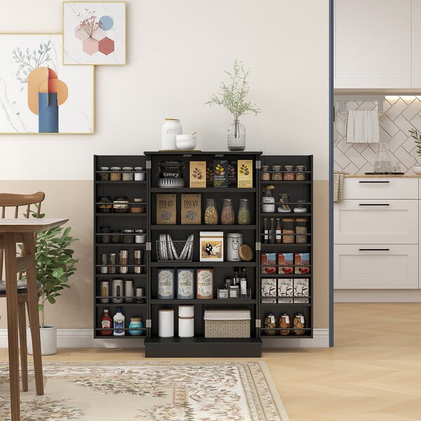 HOMCOM Armadio Dispensa Cucina con 2 Ante e 16 Ripiani Regolabili 60x30x104cm Nero | Aosom Italy