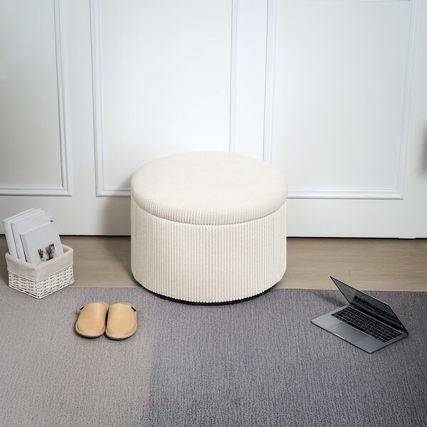 HOMCOM Pouf Poggiapiedi contenitore rotondo, in velluto a coste, capacità 120 kg, Ø 60 x 41 cm, Beige | Aosom Italy