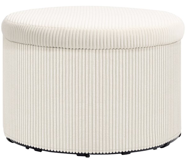 HOMCOM Pouf Poggiapiedi contenitore rotondo, in velluto a coste, capacità 120 kg, Ø 60 x 41 cm, Beige | Aosom Italy