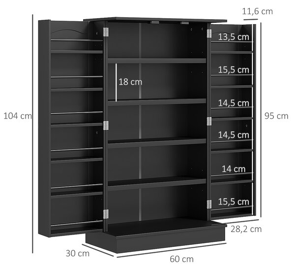 HOMCOM Armadio Dispensa Cucina con 2 Ante e 16 Ripiani Regolabili 60x30x104cm Nero | Aosom Italy