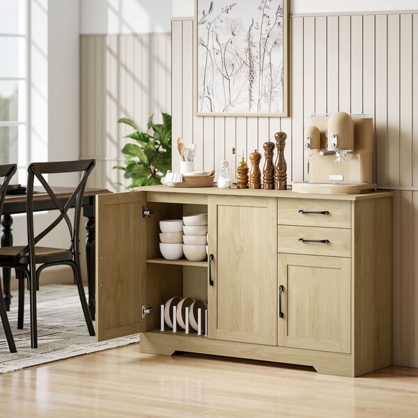 HOMCOM Credenza Moderna con 3 Porte, 2 Cassetti e Ripiano Regolabile 120x38x79 cm Legno Naturale | Aosom Italy