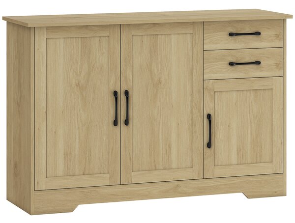 HOMCOM Credenza Moderna con 3 Porte, 2 Cassetti e Ripiano Regolabile 120x38x79 cm Legno Naturale | Aosom Italy