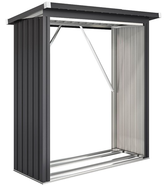 Outsunny Capanno Portalegna in Acciaio da Esterno, Base Rialzata e Tetto Inclinato, 150x66.5x150 cm, Grigio Scuro | Aosom Italy