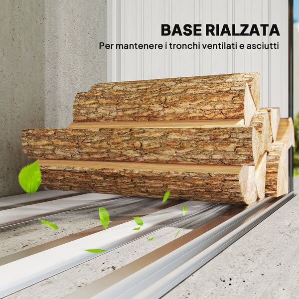 Outsunny Capanno Portalegna in Acciaio da Esterno, Base Rialzata e Tetto Inclinato, 150x66.5x150 cm, Grigio Scuro | Aosom Italy