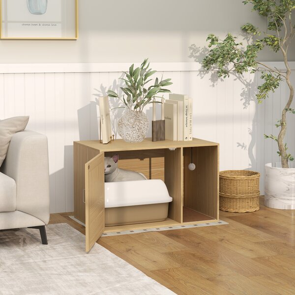 PawHut Mobile Lettiera 2-in-1 con Porta in Rattan e Tappetino, 80x50x50 cm, Rovere | Aosom Italy