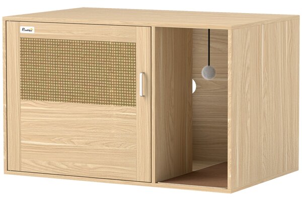 PawHut Mobile Lettiera 2-in-1 con Porta in Rattan e Tappetino, 80x50x50 cm, Rovere | Aosom Italy