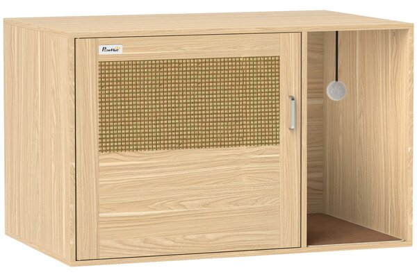 PawHut Mobile Lettiera 2-in-1 con Porta in Rattan e Tappetino, 80x50x50 cm, Rovere | Aosom Italy