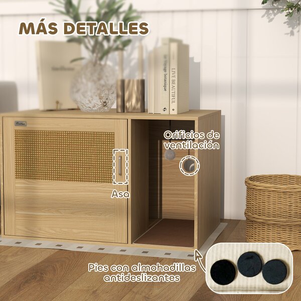 PawHut Mobile Lettiera 2-in-1 con Porta in Rattan e Tappetino, 80x50x50 cm, Rovere | Aosom Italy