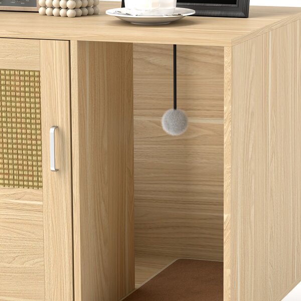 PawHut Mobile Lettiera 2-in-1 con Porta in Rattan e Tappetino, 80x50x50 cm, Rovere | Aosom Italy