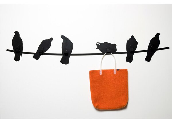 Attaccapanni o in Metallo BIRDS ON WIRE Dimensioni 123x2,5x h 13 cm in Metallo verniciato con polveri epossidiche colore JET BLACK RAL 9005