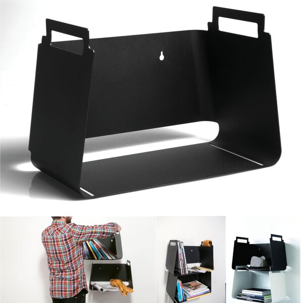 Mensola-contenitore Covo di design, in metallo VASU Dimensioni 45x25x h 39 cm in Metallo verniciato con polveri epossidiche colore JET BLACK RAL 9005