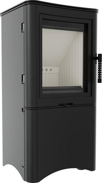 Stufa a legna in acciaio KRATKI K5 Ø 150 7 kW ripiano in legno con porta