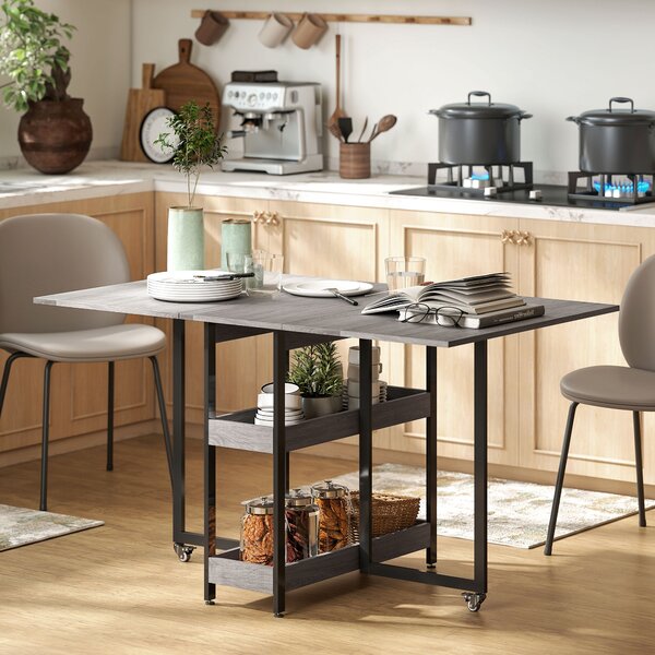 HOMCOM Tavolo Pieghevole a 2 Ribalte per 4 Persone con 2 Ripiani Aperti, in Legno e Metallo, 133.4x80x75 cm, Grigio | Aosom Italy