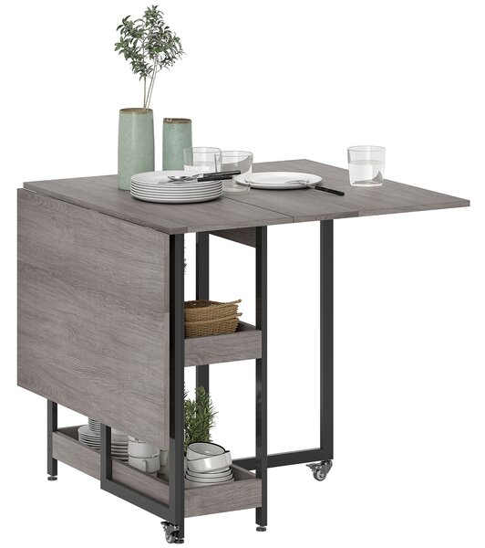 Tavolo Pieghevole da Pranzo a 2 Ribalte 133,4x80x75 cm in Legno e Metallo Grigio