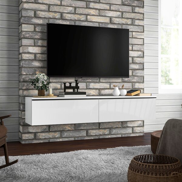 Mobile Sospeso con Armadietti con Ante a Ribalta 160x35x30 cm in Legno Bianco Lucido