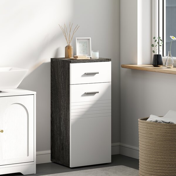 Kleankin Mobile Bagno con Cassetto e Armadietto in Legno, 35x30x77.5cm, Bianco e Nero | Aosom Italy