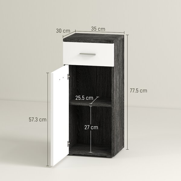 Kleankin Mobile Bagno con Cassetto e Armadietto in Legno, 35x30x77.5cm, Bianco e Nero | Aosom Italy