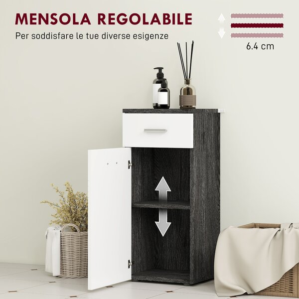 Kleankin Mobile Bagno con Cassetto e Armadietto in Legno, 35x30x77.5cm, Bianco e Nero | Aosom Italy