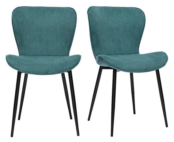 Sedie design in velluto a coste blu petrolio e metallo nero (set di 2) ADDICT