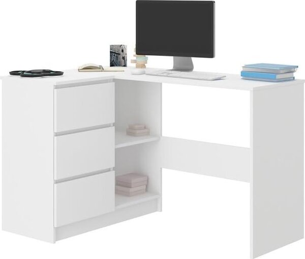 Happy Babies Scrivania ad angolo 112x76 cm Scrivania per computer con spazio di archiviazione a L Scrivania per ufficio Scrivania con cassetti Scrivania ad angolo Bianco