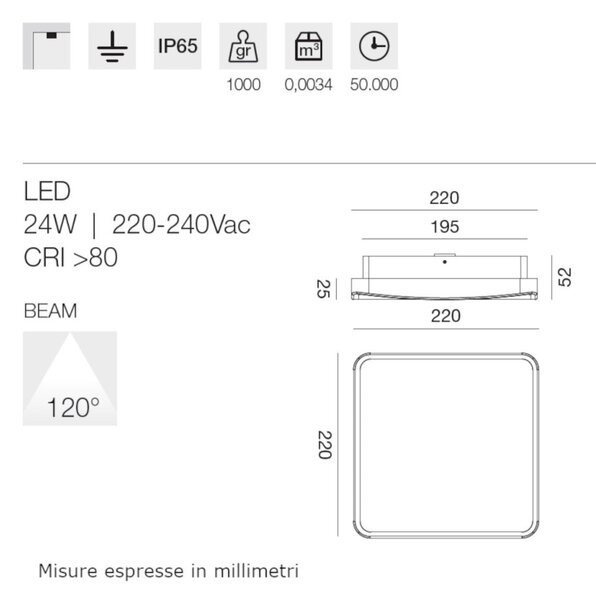 Plafoniera moderna gea led gpl371 led ip65 alluminio policarbonato - Gea Led