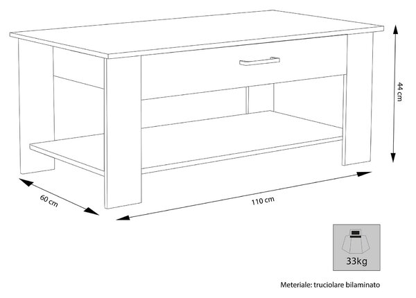 BERRY - tavolino da salotto moderno cm 110 x 60 x 44 h