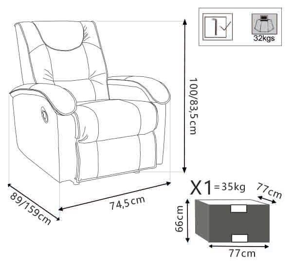 AXA - poltrona reclinabile cm 76,5 x 89/159 x 100/83,5 h
