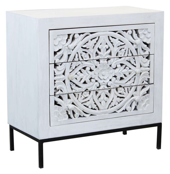 OHM - comò cassettiera con decoro 3 cassetti legno e ferro