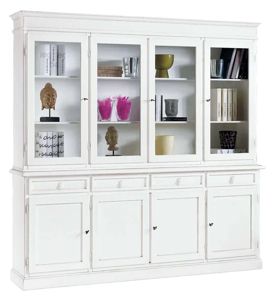JAQUELINE - credenza con vetrina in legno massello cm 205 x 42 x 205 h
