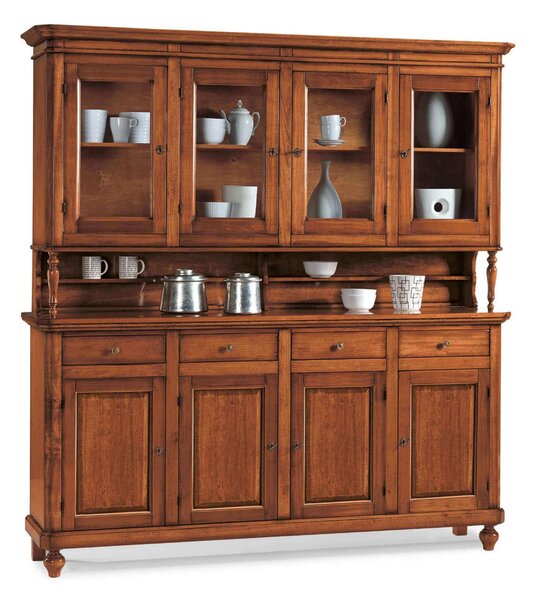 CHELSEY - credenza con vetrina in legno massello cm 196 x 43 x 218 h