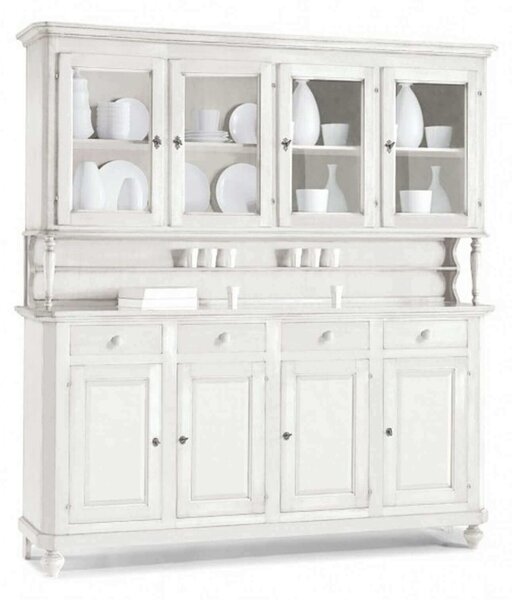 CHELSEY - credenza con vetrina in legno massello cm 196 x 43 x 218 h