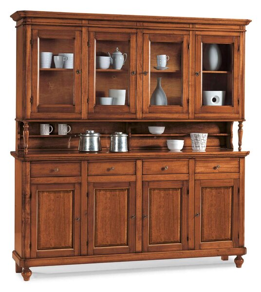 CHELSEY - credenza con vetrina in legno massello cm 196 x 43 x 218 h