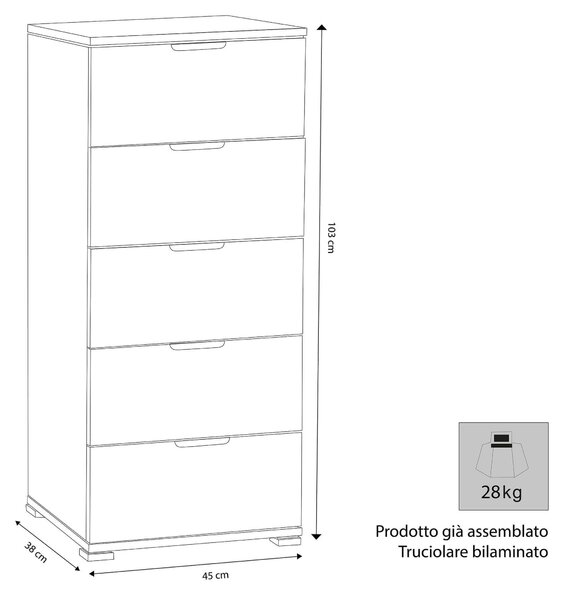 NIRRE - cassettiera 5 cassetti
