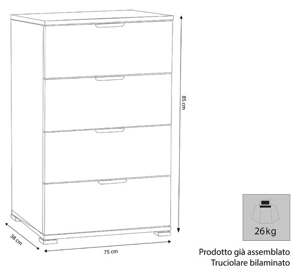 TINNY - cassettiera 4 cassetti