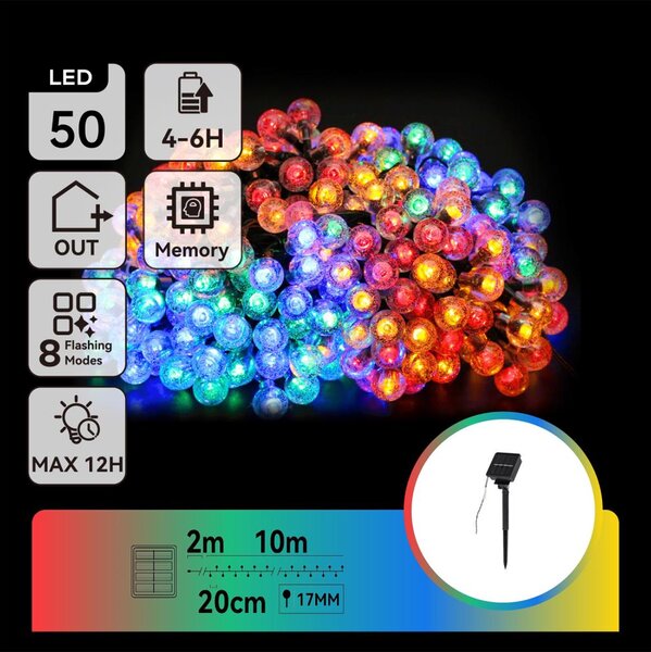 Aigostar - LED Solare catena decorativa 50xLED/8 funzioni 12m IP65 multicolore