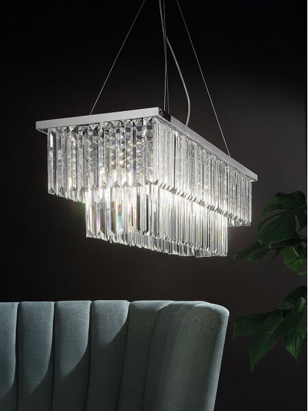 Ondaluce - Lampadario in cristallo sospeso con cavo DAIQUIRI 8xE14/10W/230V finitura cromo lucido