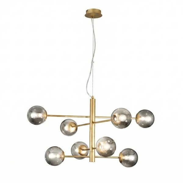 Ondaluce - Lampadario sospeso con cavo ELISEO 8xE14/10W/230V, diam. 97 cm, oro/beige fumé