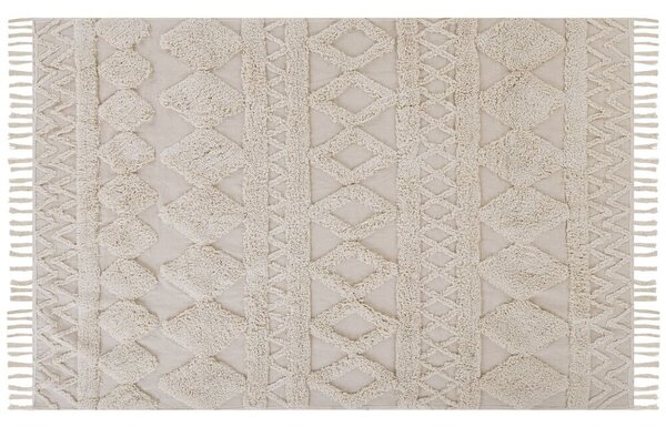 Tappeto minimalista beige in cotone con motivo geometrico 140 x 200 cm Beliani